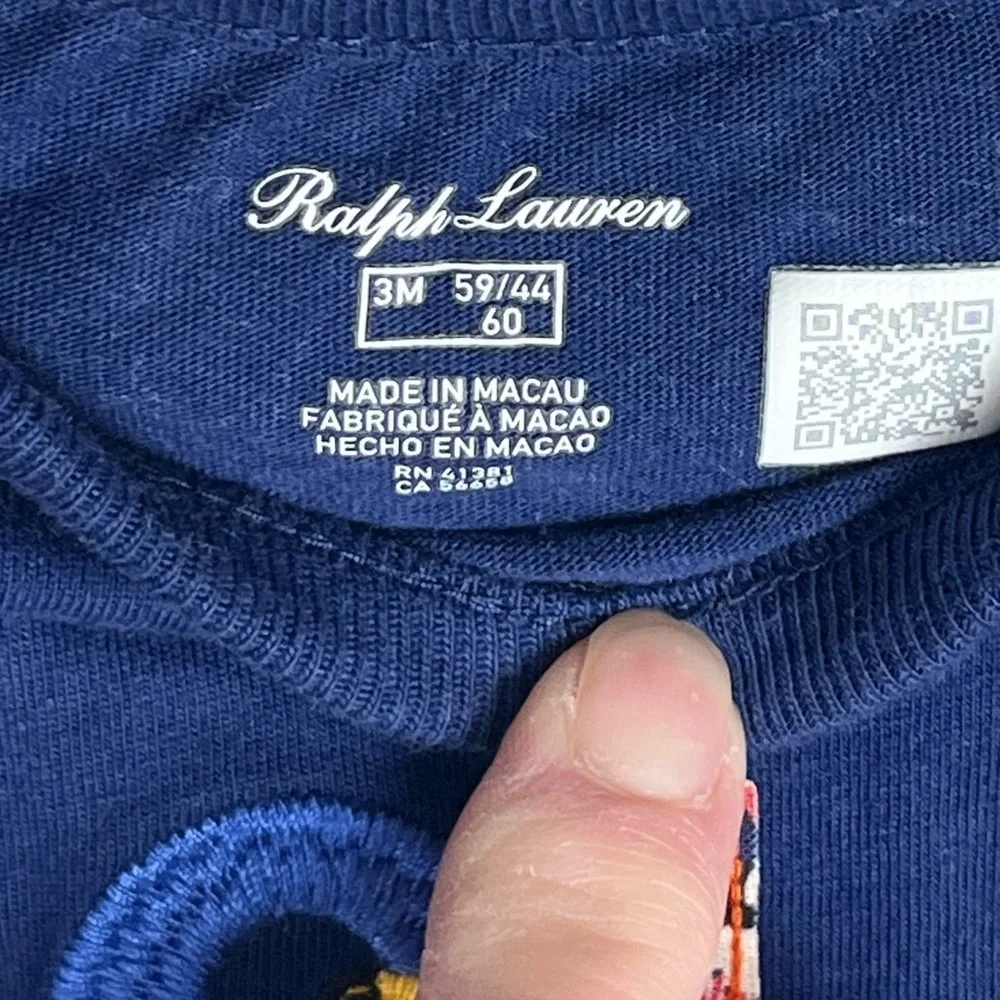 Ralph Lauren Polo Tropical Logo Cotton Jersey Baby Romper Navy Blue Size 3 M